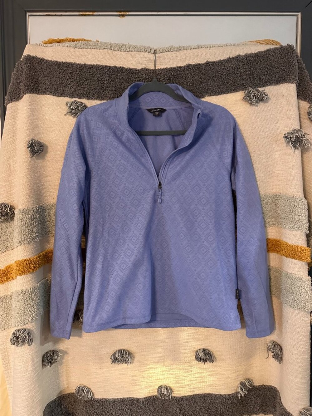 Eddie Bauer Diamond Geo Textured Fleece Quarter Zip Pullover Periwinkle Blue - S